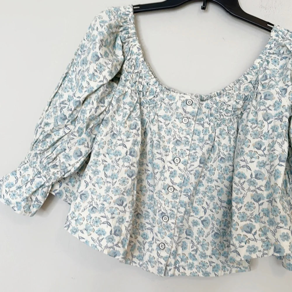 NEW Free People James Floral Smocked Ruffle Crop top blouse women size Small